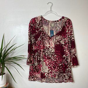 NWT Lucky Brand 3/4 Sleeve Printed Cotton Top